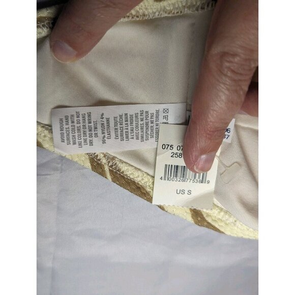 AERIE ZEBRA STRIPED BIKINI SMALL CREAM BROWN TAN BANDEAU KEYHOLE GOLDEN HALTER - Picture 10 of 13